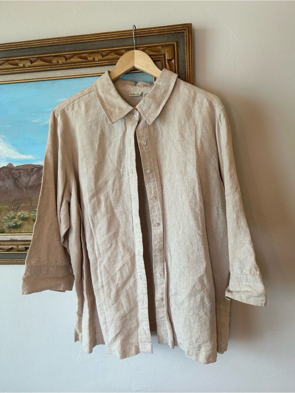 Linden Linen Button-Down Shirt in Light Beige